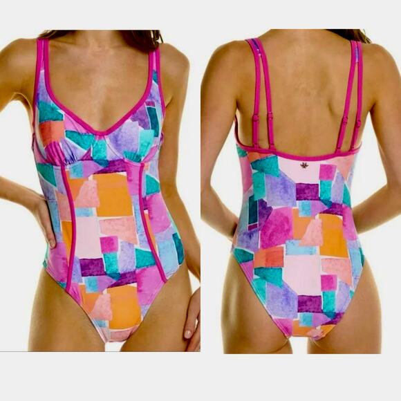 Nanette Lepore Color Block Molded One Piece Swimsuit Size 10 - Picture 1 of 10